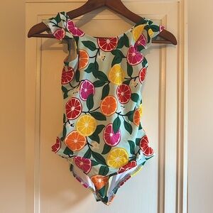 Hanna Andersson One Piece Girls Swimsuit Size 12 Like New Summer Citrus Print